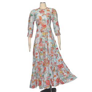 Rixo Kristen Tiered Ric Rac-Trimmed Retro Maxi Dress Floral Print Cotton XS